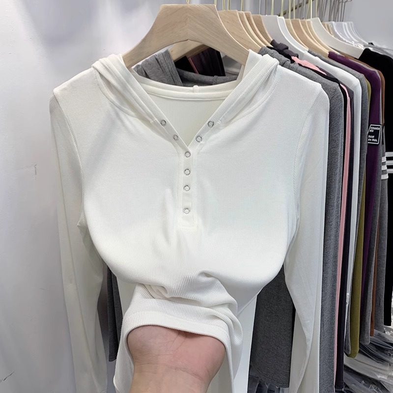 Ženski T-shirt s kapuljačom i dugim rukavima, ravna linija, poliester 95%+, stil commuter wind