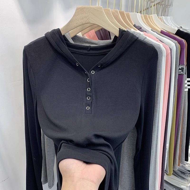 Ženski T-shirt s kapuljačom i dugim rukavima, ravna linija, poliester 95%+, stil commuter wind