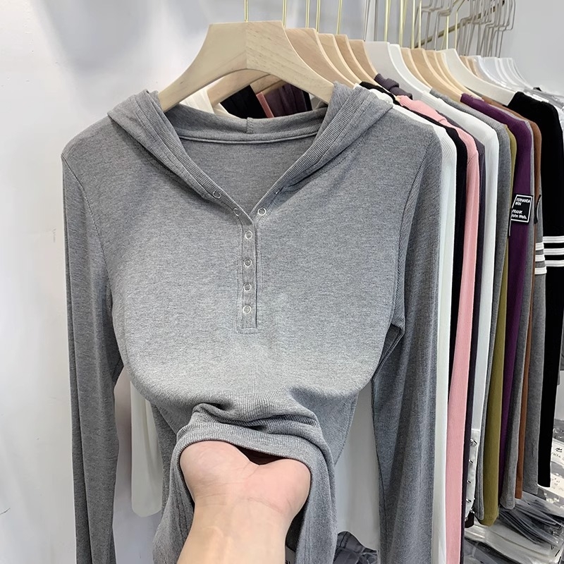 Ženski T-shirt s kapuljačom i dugim rukavima, ravna linija, poliester 95%+, stil commuter wind