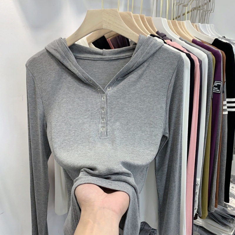 Ženski T-shirt s kapuljačom i dugim rukavima, ravna linija, poliester 95%+, stil commuter wind