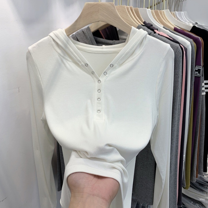 Ženski T-shirt s kapuljačom i dugim rukavima, ravna linija, poliester 95%+, stil commuter wind