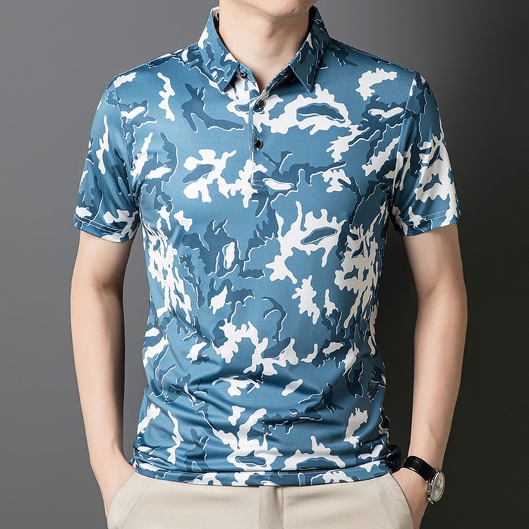 Мъжко поло с райета, свободна кройка, къс ръкав, полиестер 96%+, летен сезон 2025