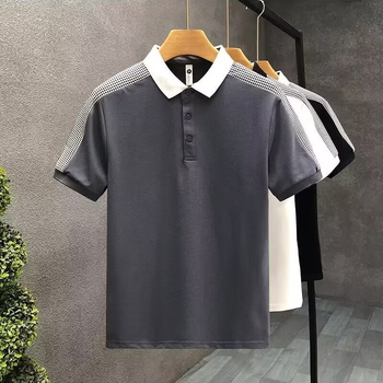 Поло риза с американски стил и контрастни панели, къс ръкав, свободен крой