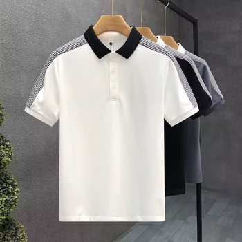 Поло риза с американски стил и контрастни панели, къс ръкав, свободен крой