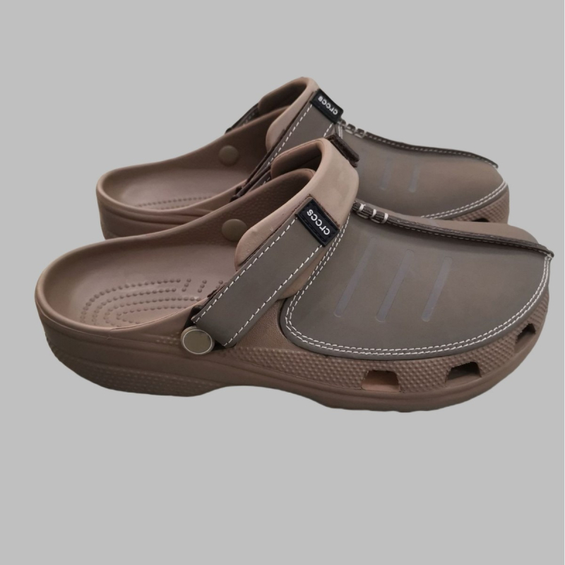 Sandale de plajă pentru bărbați – partea superioară din piele de vită, talpă EVA, închidere Velcro, 3 cm înălțime a călcâiului, respirante și antiderapante