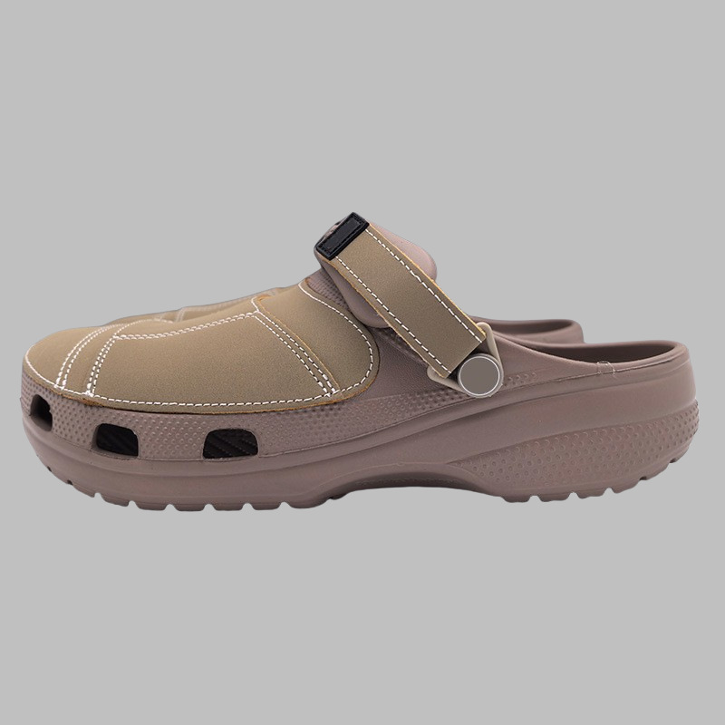 Sandale de plajă pentru bărbați – partea superioară din piele de vită, talpă EVA, închidere Velcro, 3 cm înălțime a călcâiului, respirante și antiderapante