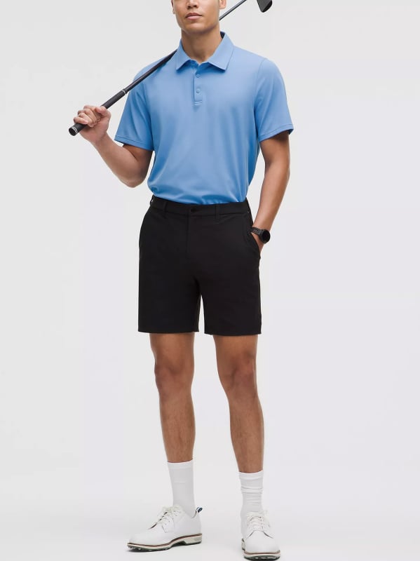 Поло риза за голф със слим фит, къс ръкав, бродерия, материя: 46% найлон, 35% модал, 19% спандекс, дишаща и влагоотводяща