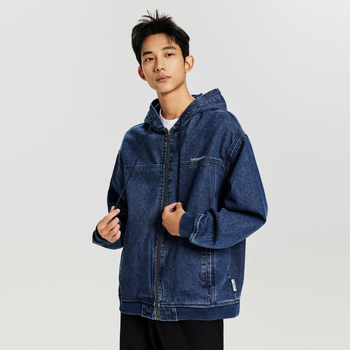 Jakna od trapera s kapuljom, japanski retro stil, labav kroj, zatvarač, više džepova