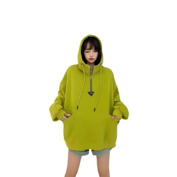 Pamukasti hoodie džemper s kapuljačom s geometrijskim uzorkom, labav kroj, srednja duljina, dugi rukavi