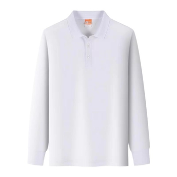 Поло риза с дълъг ръкав, свободна кройка, едноцветна, бродерия, дишащ памук 60%, цепка, без яка, за пролет и есен