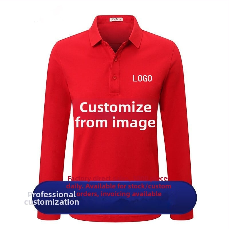 Поло риза с дълъг ръкав, свободна кройка, едноцветна, бродерия, дишащ памук 60%, цепка, без яка, за пролет и есен