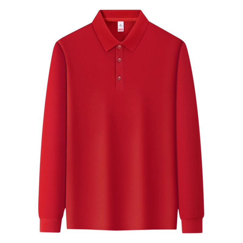 Поло риза с дълъг ръкав, свободна кройка, едноцветна, бродерия, дишащ памук 60%, цепка, без яка, за пролет и есен