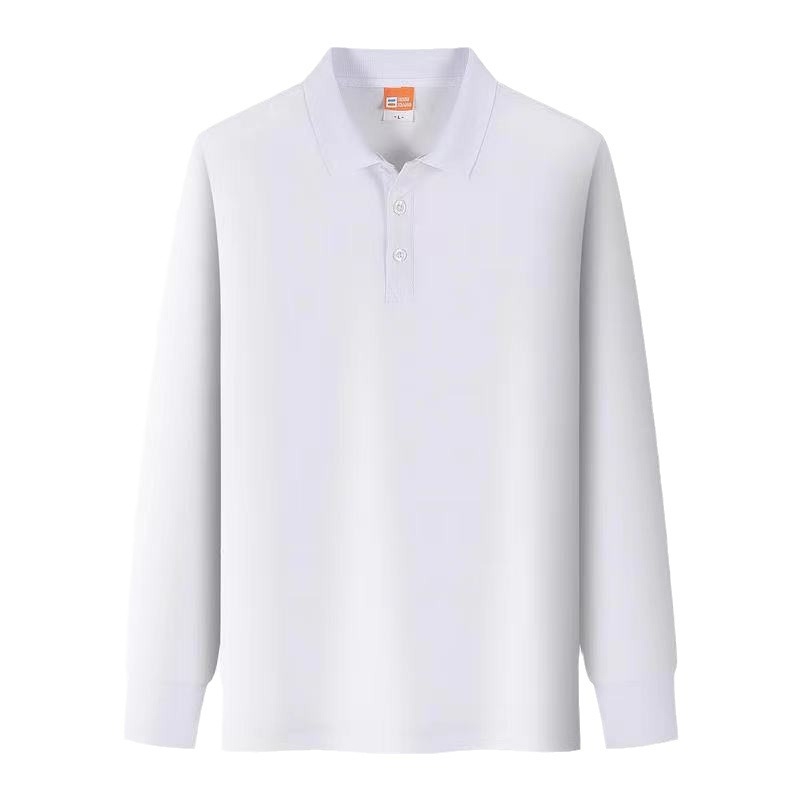 Поло риза с дълъг ръкав, свободна кройка, едноцветна, бродерия, дишащ памук 60%, цепка, без яка, за пролет и есен