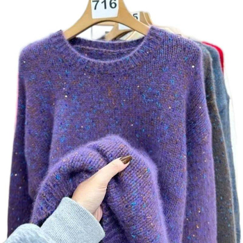 Pulover s okruglim izrezom, Ice silk tkanina, obična debljina, rukavi princeze, proljeće 2025