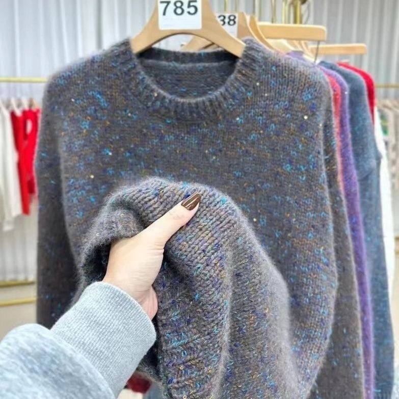Pulover s okruglim izrezom, Ice silk tkanina, obična debljina, rukavi princeze, proljeće 2025
