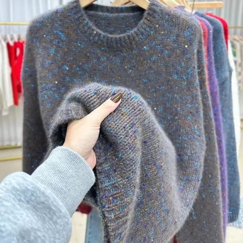 Pulover s okruglim izrezom, Ice silk tkanina, obična debljina, rukavi princeze, proljeće 2025