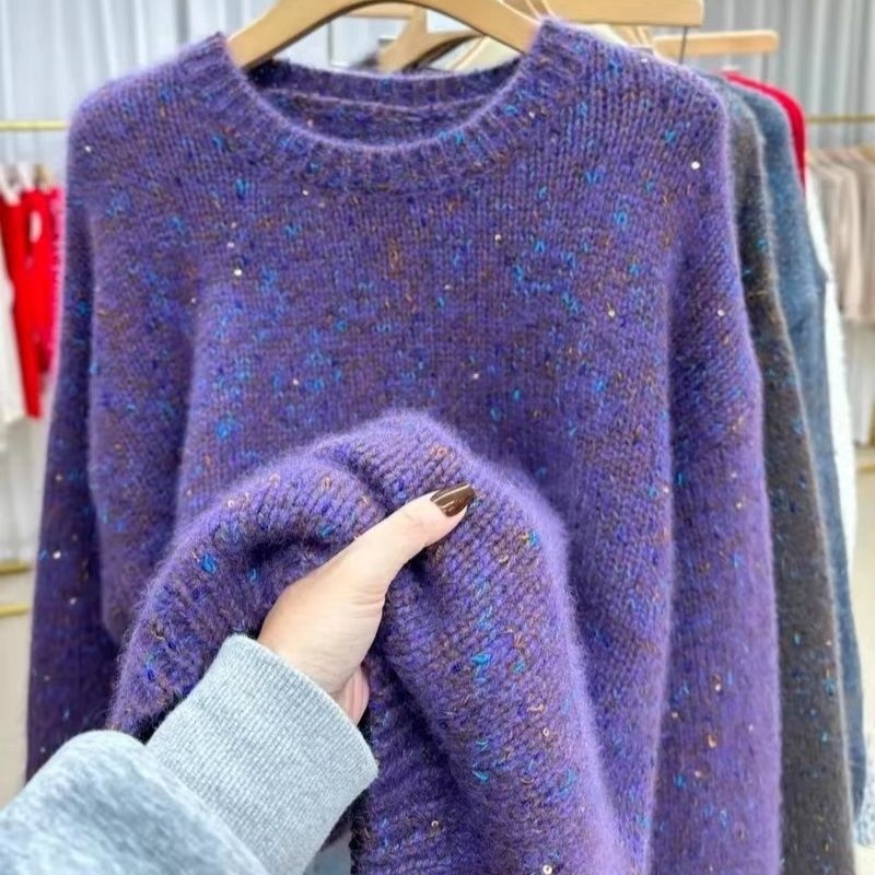 Pulover s okruglim izrezom, Ice silk tkanina, obična debljina, rukavi princeze, proljeće 2025