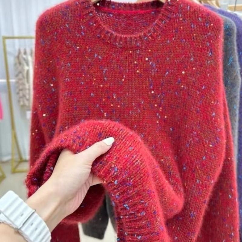 Pulover s okruglim izrezom, Ice silk tkanina, obična debljina, rukavi princeze, proljeće 2025