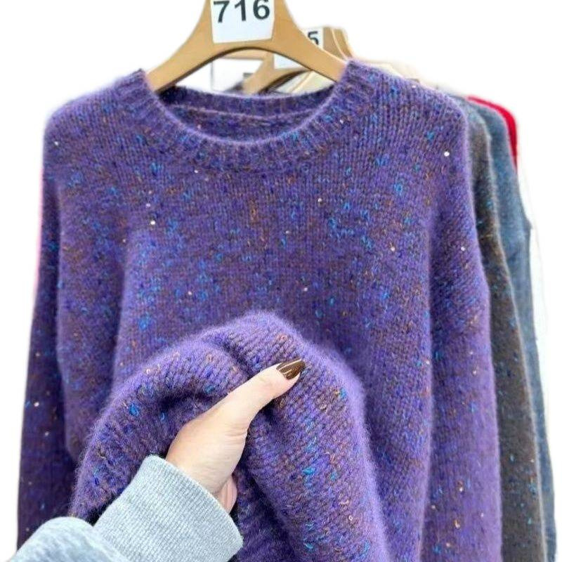 Pulover s okruglim izrezom, Ice silk tkanina, obična debljina, rukavi princeze, proljeće 2025