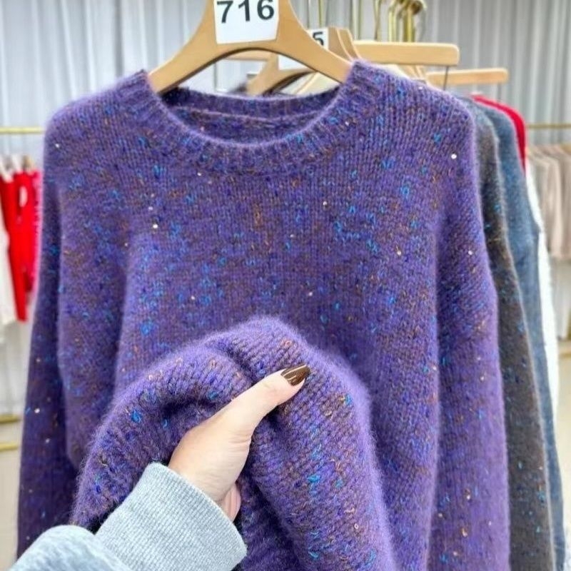 Pulover s okruglim izrezom, Ice silk tkanina, obična debljina, rukavi princeze, proljeće 2025