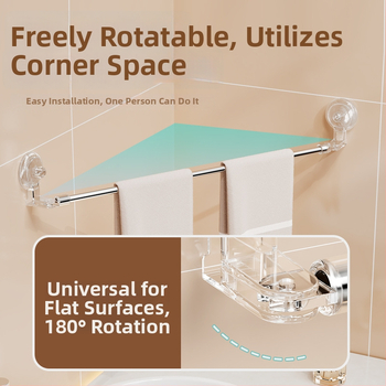 Suport de prosoape fără găuri din oțel inoxidabil, extensibil, cu ventuză și montaj pe perete pentru baie