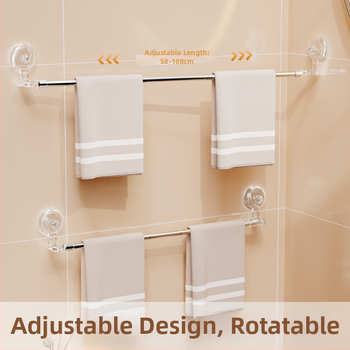 Suport de prosoape fără găuri din oțel inoxidabil, extensibil, cu ventuză și montaj pe perete pentru baie