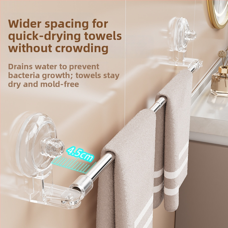 Držiak na uteráky bez vŕtania z nehrdzavejúcej ocele, rozťažný s vákuovým uchytením, na stenu do kúpeľne