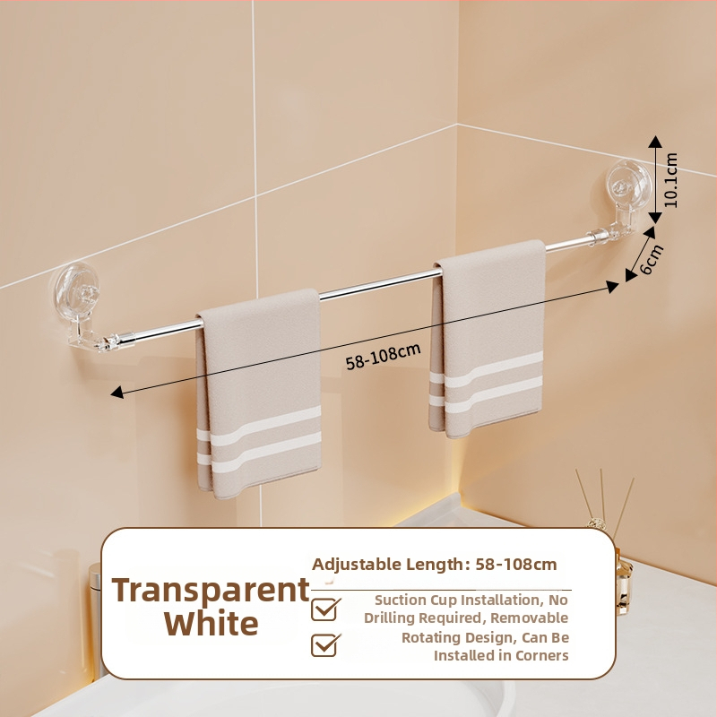 Suport de prosoape fără găuri din oțel inoxidabil, extensibil, cu ventuză și montaj pe perete pentru baie