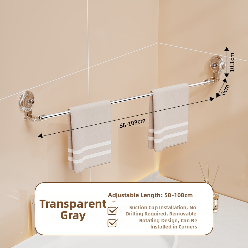 Suport de prosoape fără găuri din oțel inoxidabil, extensibil, cu ventuză și montaj pe perete pentru baie