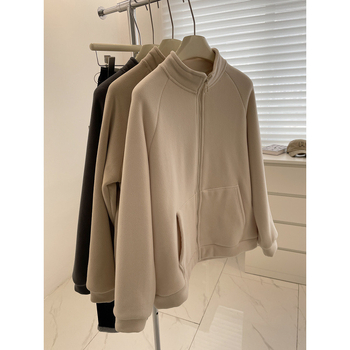 Fleece cardigan sa zipom, stojeći ovratnik, dugi rukavi, zimska toplina, dvostrani flis