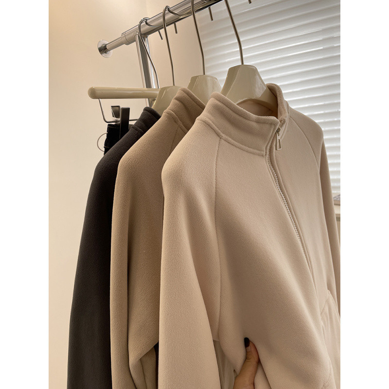 Fleece cardigan sa zipom, stojeći ovratnik, dugi rukavi, zimska toplina, dvostrani flis