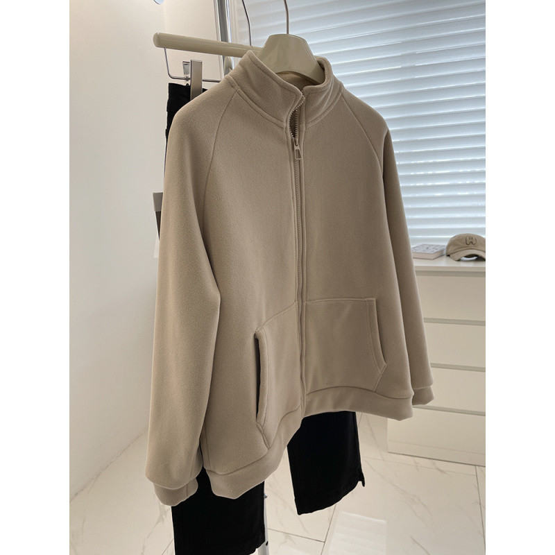Fleece cardigan sa zipom, stojeći ovratnik, dugi rukavi, zimska toplina, dvostrani flis