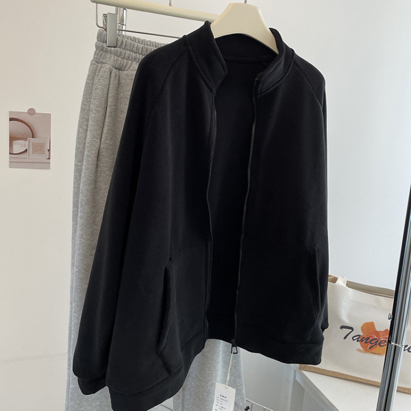 Fleece cardigan sa zipom, stojeći ovratnik, dugi rukavi, zimska toplina, dvostrani flis