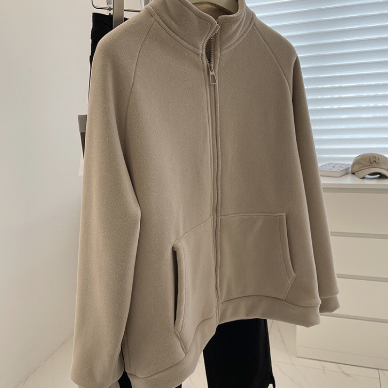 Fleece cardigan sa zipom, stojeći ovratnik, dugi rukavi, zimska toplina, dvostrani flis