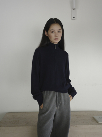 Ženski pleteni džemper u korejskom stilu s polu-visokim ovratnikom, slim fit, dugi rukavi, mješavina materijala