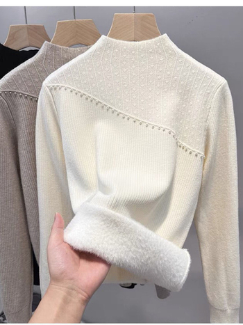 Džemper od flisa s imitacijom visokog ovratnika (mock neck), dugi rukavi, jednobojan, 90–95% akril, opuštena silueta, duljina 50–65 cm