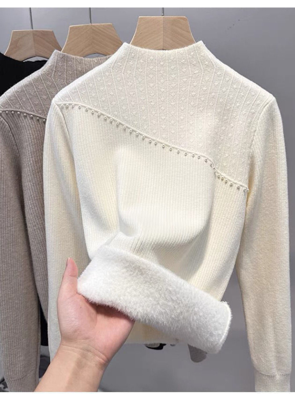 Džemper od flisa s imitacijom visokog ovratnika (mock neck), dugi rukavi, jednobojan, 90–95% akril, opuštena silueta, duljina 50–65 cm