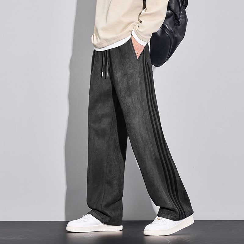 Спортно-ежедневни панталони с три ленти, прав модел, средно висока талия, закопчаване с връзка, полиестер-еластанова смес