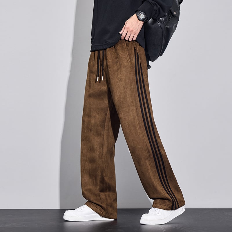 Спортно-ежедневни панталони с три ленти, прав модел, средно висока талия, закопчаване с връзка, полиестер-еластанова смес