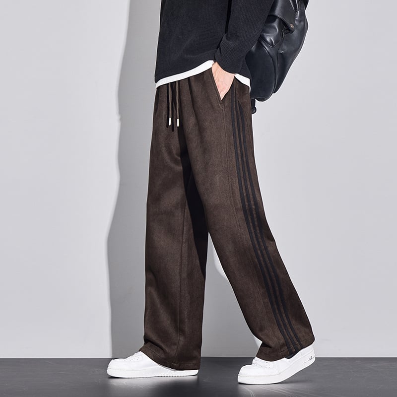 Спортно-ежедневни панталони с три ленти, прав модел, средно висока талия, закопчаване с връзка, полиестер-еластанова смес