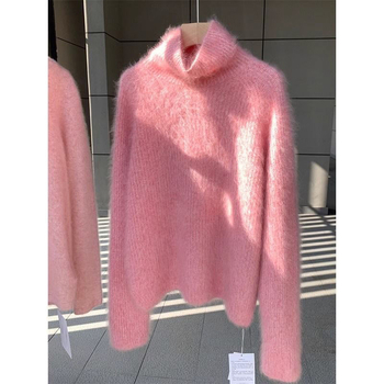 Ženski pleteni top s visokim ovratnikom od Ice Silk, normalne debljine, rukavi u stilu princeze, kapuljača – dizajn za bazni sloj