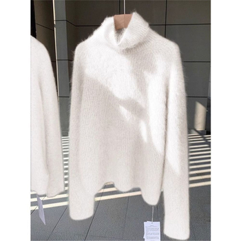 Ženski pleteni top s visokim ovratnikom od Ice Silk, normalne debljine, rukavi u stilu princeze, kapuljača – dizajn za bazni sloj