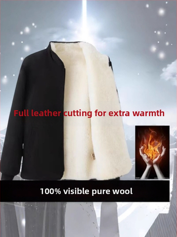 Muški zimski kaput od krzna sa shearling podstavom i unutarnjom vunenom podstavom, debeli izolacijski kaput
