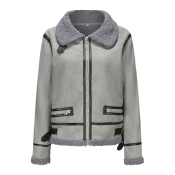 Ženska jakna od umjetne kože s reverom, zip zatvarač, dugi rukavi, umjetno krzno, street hipster stil
