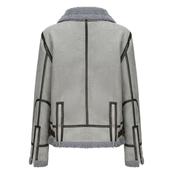 Ženska jakna od umjetne kože s reverom, zip zatvarač, dugi rukavi, umjetno krzno, street hipster stil