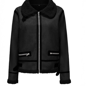 Ženska jakna od umjetne kože s reverom, zip zatvarač, dugi rukavi, umjetno krzno, street hipster stil