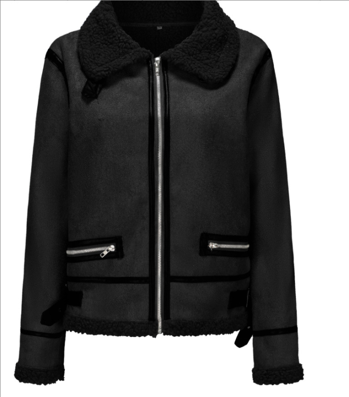 Ženska jakna od umjetne kože s reverom, zip zatvarač, dugi rukavi, umjetno krzno, street hipster stil