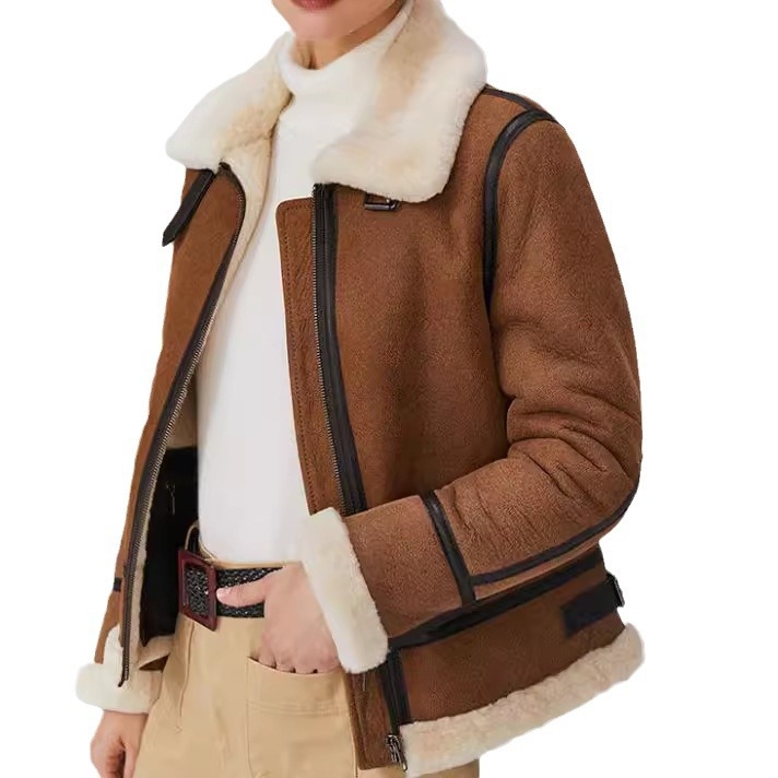 Ženska jakna od umjetne kože s reverom, zip zatvarač, dugi rukavi, umjetno krzno, street hipster stil