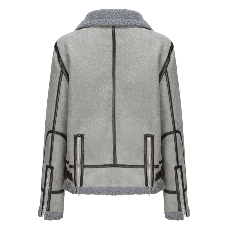 Ženska jakna od umjetne kože s reverom, zip zatvarač, dugi rukavi, umjetno krzno, street hipster stil