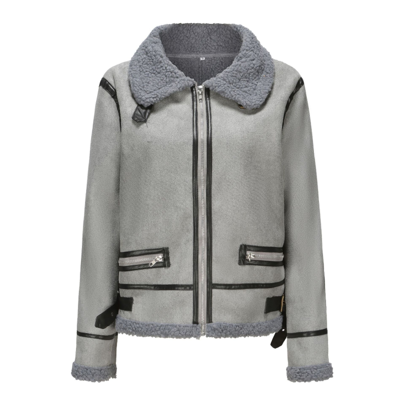 Ženska jakna od umjetne kože s reverom, zip zatvarač, dugi rukavi, umjetno krzno, street hipster stil